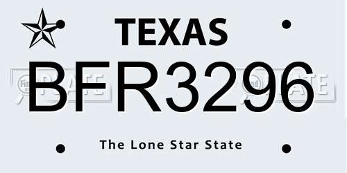 BFR3296 Texas License Plate