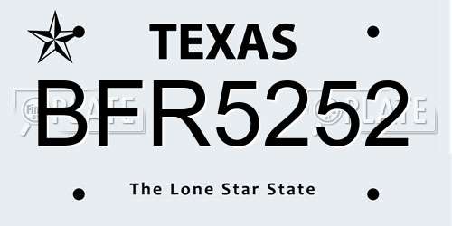 BFR5252 Texas License Plate