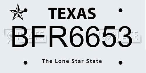 BFR6653 Texas License Plate