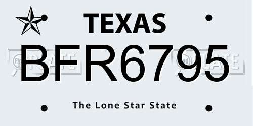 BFR6795 Texas License Plate