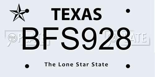 BFS928 Texas License Plate