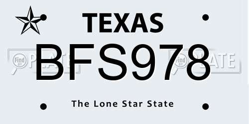 BFS978 Texas License Plate