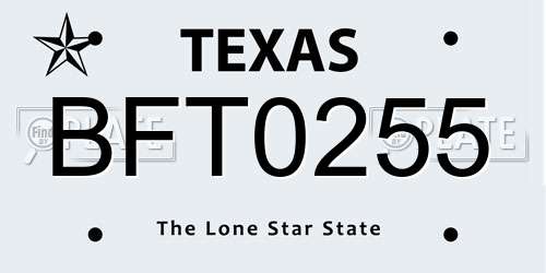 BFT0255 Texas License Plate