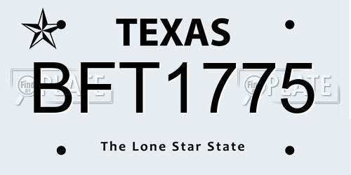 BFT1775 Texas License Plate