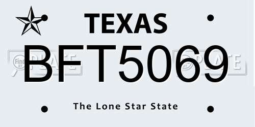 BFT5069 Texas License Plate