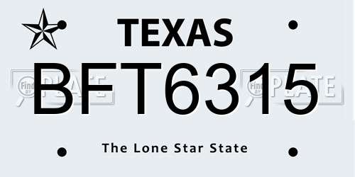 BFT6315 Texas License Plate