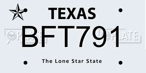 BFT791 Texas License Plate
