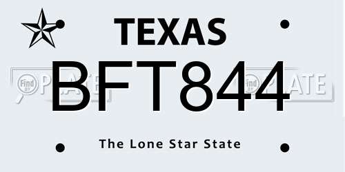 BFT844 Texas License Plate