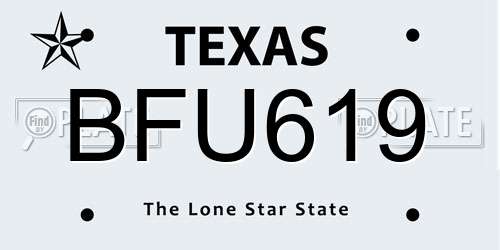 BFU619 Texas License Plate