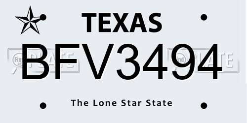 BFV3494 Texas License Plate