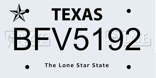 BFV5192 Texas License Plate