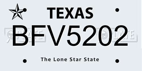 BFV5202 Texas License Plate