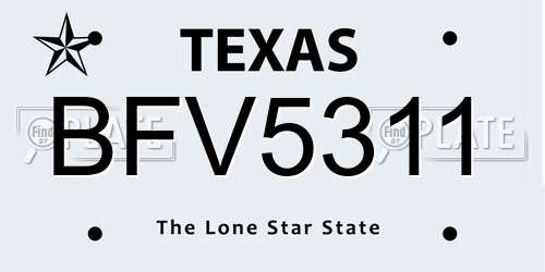 BFV5311 Texas License Plate