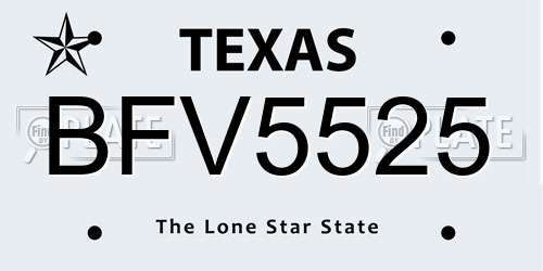 BFV5525 Texas License Plate
