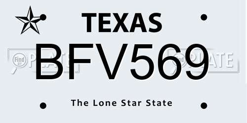BFV569 Texas License Plate
