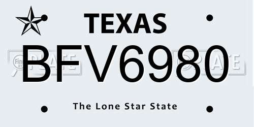 BFV6980 Texas License Plate