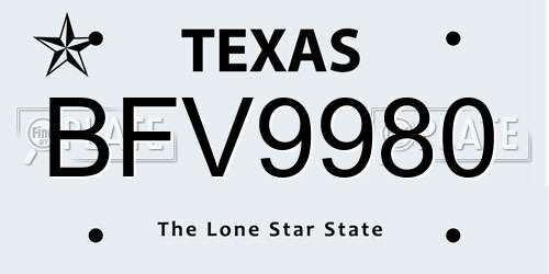 BFV9980 Texas License Plate