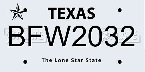 BFW2032 Texas License Plate