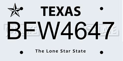 BFW4647 Texas License Plate