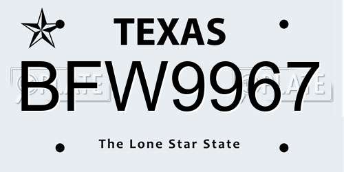 BFW9967 Texas License Plate