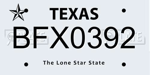 BFX0392 Texas License Plate