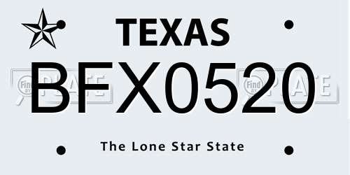 BFX0520 Texas License Plate