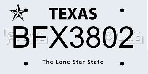 BFX3802 Texas License Plate