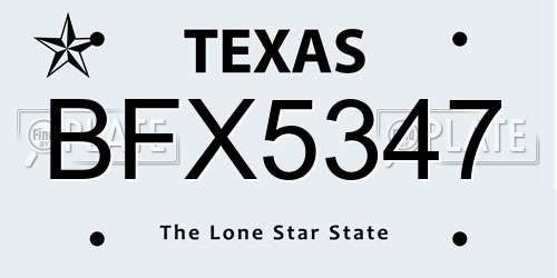 BFX5347 Texas License Plate