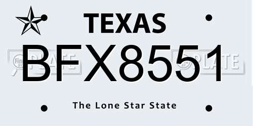 BFX8551 Texas License Plate