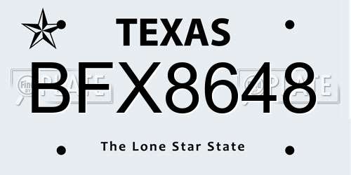 BFX8648 Texas License Plate