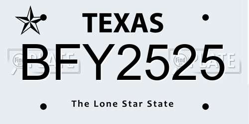 BFY2525 Texas License Plate