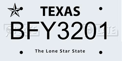 BFY3201 Texas License Plate