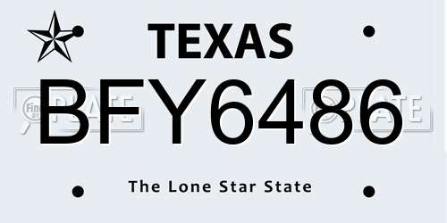 BFY6486 Texas License Plate