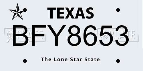 BFY8653 Texas License Plate