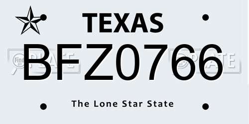 BFZ0766 Texas License Plate