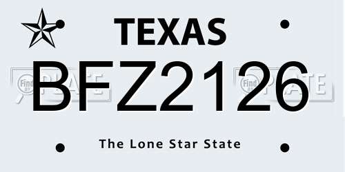BFZ2126 Texas License Plate