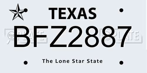 BFZ2887 Texas License Plate