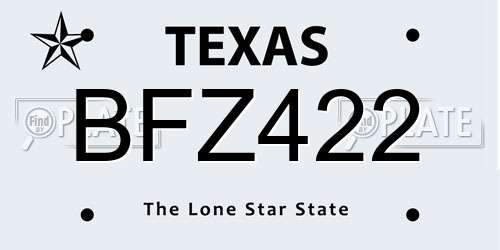 BFZ422 Texas License Plate