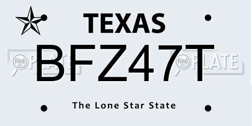 BFZ47T Texas License Plate