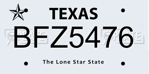 BFZ5476 Texas License Plate