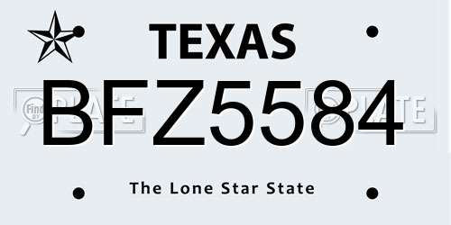 BFZ5584 Texas License Plate