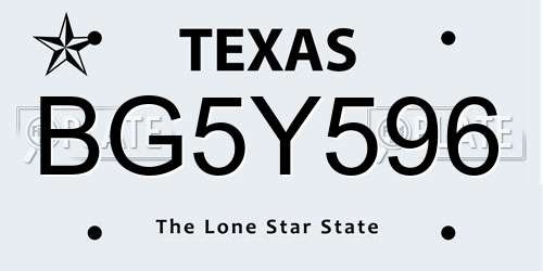 BG5Y596 Texas License Plate