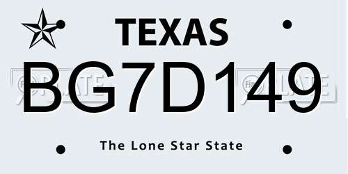 BG7D149 Texas License Plate