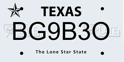 BG9B3O Texas License Plate