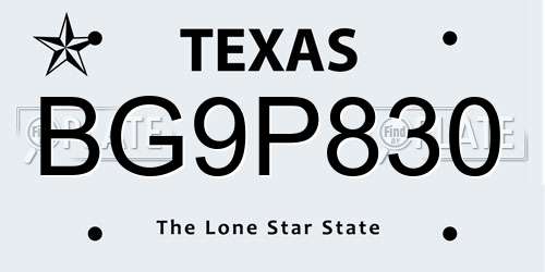 BG9P830 Texas License Plate