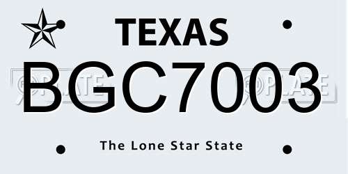 BGC7003 Texas License Plate