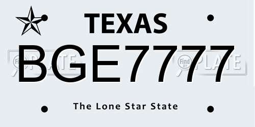 BGE7777 Texas License Plate