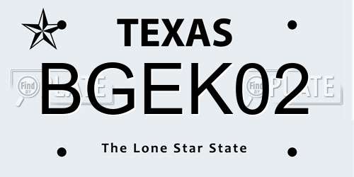 BGEK02 Texas License Plate