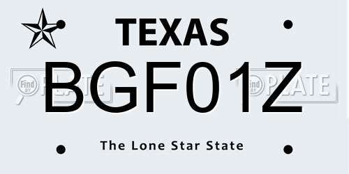 BGF01Z Texas License Plate