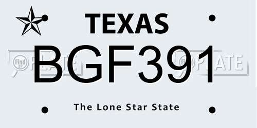 BGF391 Texas License Plate